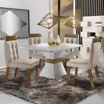Ficha técnica e caractérísticas do produto Conjunto Sala de Jantar 4 Cadeiras Cronos Siena Móveis Branco/Animale Bege