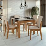 Ficha técnica e caractérísticas do produto Conjunto Sala de Jantar 4 Cadeiras Móveis Lopas Rovere Naturale/Linho Rinzai Bege