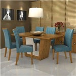 Conjunto Sala de Jantar 6 Cadeiras Rovere Linho Rinzai Azul