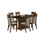 Conjunto Sala de Jantar Madesa Mesa com Tampo de Vidro e 6 Cadeiras Atlanta - Rustic/ Pérola