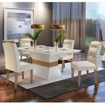 Ficha técnica e caractérísticas do produto Conjunto Sala de Jantar Mesa 4 Cadeiras Luísa Siena Móveis Veludo Creme/Off White/Imbuia