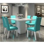 Ficha técnica e caractérísticas do produto Conjunto Sala de Jantar Mesa Tampo em Vidro Branco 6 Cadeiras Conext Viero Branco/Oceano