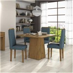Ficha técnica e caractérísticas do produto Conjunto Sala de Jantar Mesa Tampo MDF Nevada 4 Cadeiras Dafne Móveis Lopas Rovere/Rinzai Azul