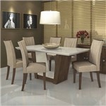 Conjunto Sala de Jantar Mesa Tampo MDF/Vidro Off White 180cm 6 Cadeiras Apogeu Móveis Lopas Imbuia