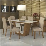 Ficha técnica e caractérísticas do produto Conjunto Sala de Jantar Mesa Tampo MDF/Vidro Off White 6 Cadeiras Apogeu Móveis Lopas