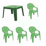 Ficha técnica e caractérísticas do produto 3 Conjunto Verde Mesa 4 Cadeira Poltrona Infantil Antares - Verde