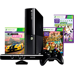 Ficha técnica e caractérísticas do produto Console Xbox 360 4GB + Kinect Sensor + Kinect Adventures + Kinect Sports + Forza Horizon + Controle Sem Fio