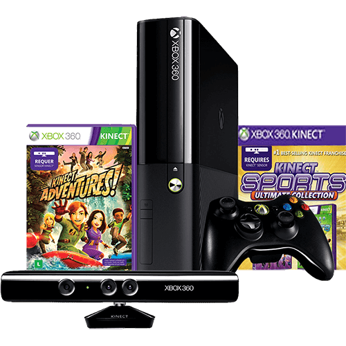 Console Xbox 360 500GB + Sensor Kinect + Controle Sem Fio + 2 Jogos