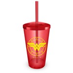 Copo Acrílico Vermelho Wonder Woman Logo Vermelho