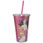 Ficha técnica e caractérísticas do produto Copo Plastico Dc Com Tampa E Canudo Wonder Woman Happy