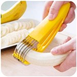 Ficha técnica e caractérísticas do produto Cortador de Banana Lâmina Inox Fatiador Rodelas Corte Iguais - AMARELO