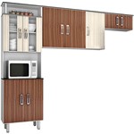 Cozinha Compacta Poliman Suíça Branco/Amêndoa/Rovele 3 Peças: Paneleiro Duplo, Armário Triplo e Armário Geladeira