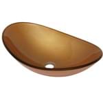 Ficha técnica e caractérísticas do produto Cuba de Apoio Vidro Oval Dourada 16x56x36,5cm Campech Importado