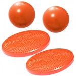 Ficha técnica e caractérísticas do produto 2 Discos Inflaveis de Equilibrio + 2 Overballs para Pilates 25cm Laranja Liveup