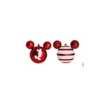 Enfeites de Natal Disney Mickey Silhueta e Listras Branco e Vermelho - Pack com 2 Bolas 10cm