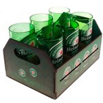 Engradado com 6 Copos de Vidro Heineken Retrô
