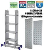 Ficha técnica e caractérísticas do produto Escada 16 Degraus 4x4 com Plataforma Multifuncional Alumínio - Mor