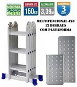 Ficha técnica e caractérísticas do produto Escada 4x3 Multifuncional 12 Degraus Alumínio com Plataforma - Mor
