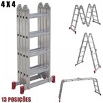 Ficha técnica e caractérísticas do produto Escada Multifuncional Articulada em Aluminio 4x4 16 Degraus Ate 150 Kg Botafogo