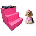 Ficha técnica e caractérísticas do produto Escada Pet para Cães e Gatos 3 Degraus - Courino Pink