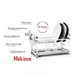 Ficha técnica e caractérísticas do produto Escorredor de Louça 16 Pratos Inox com Porta Talher Plástico - Makinox - Mak Inox