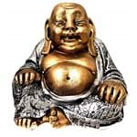 Ficha técnica e caractérísticas do produto Estátua Buda Chinês Sorridente da Riqueza Dourado e Prateado 16cm