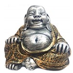 Ficha técnica e caractérísticas do produto Estátua Buda Chinês Sorridente da Riqueza Prata e Dourado 16cm
