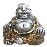 Ficha técnica e caractérísticas do produto Estátua Buda Chinês Sorridente Riqueza Prata e Dourado 16Cm