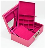 Ficha técnica e caractérísticas do produto Estojo Maleta Tripla para Jóias Rosa com Pink