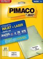 Ficha técnica e caractérísticas do produto Etiqueta A4 Inkjet/Laser A4255 Pimaco