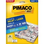 Ficha técnica e caractérísticas do produto Etiqueta Inkjet/Laser A4 251 21,2x38,2 1625 Unidades Pimaco