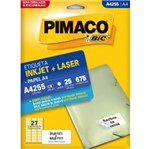 Ficha técnica e caractérísticas do produto Etiqueta Inkjet/Laser A4 255 31x63,5 675 Unidades Pimaco