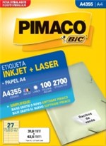 Ficha técnica e caractérísticas do produto Etiqueta Inkjet/Laser A4 355 31x63,5 2700 Unidades Pimaco - 1