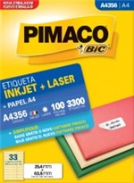 Ficha técnica e caractérísticas do produto Etiqueta Inkjet/Laser A4 356 25,4x63,5 3300 Unidades Pimaco - 1
