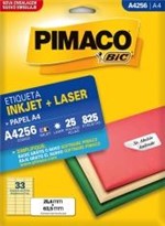 Ficha técnica e caractérísticas do produto Etiqueta Inkjet/Laser A4 256 25,4x63,5 825 Unidades Pimaco - 953010