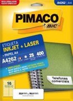 Ficha técnica e caractérísticas do produto Etiqueta Inkjet/Laser A4 262 33,9x99 400 Unidades Pimaco - 953010