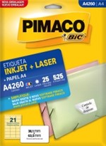 Ficha técnica e caractérísticas do produto Etiqueta Inkjet/Laser A4 260 38,1x63,5 525 Unidades Pimaco - 1