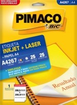 Ficha técnica e caractérísticas do produto Etiqueta Inkjet/Laser A4 267 288,5x200 25 Unidades Pimaco - 1