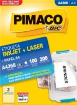 Ficha técnica e caractérísticas do produto Etiqueta Inkjet/Laser A4 368 143,4x199 200 Unidades Pimaco - 1