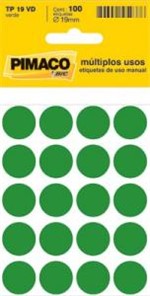 Ficha técnica e caractérísticas do produto Etiqueta Tp 19 Redonda 100un Verde Fluor Pimaco Blister - 953010