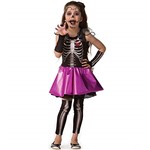 Ficha técnica e caractérísticas do produto Fantasia de Halloween Infantil Feminina Esqueletinha Caveira com Luva e Meia Calça P 2-4