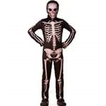 Ficha técnica e caractérísticas do produto Fantasia de Halloween Infantil Masculino Esqueleto com Gorro Estampado GG 11-12
