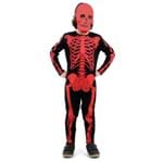 Ficha técnica e caractérísticas do produto Fantasia Esqueleto Macacão Vermelho Infantil - Halloween M