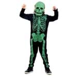 Ficha técnica e caractérísticas do produto Fantasia Esqueleto Macacão Verde Infantil - Halloween M