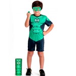 Ficha técnica e caractérísticas do produto Fantasia Lanterna Verde Infantil Masculina Pop Curta Sulamericana com Mascara e Anel