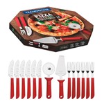 Ficha técnica e caractérísticas do produto Faqueiro Jogo Tramontina para Pizza 14 Peças Inox Vermelho