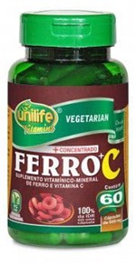 Ficha técnica e caractérísticas do produto Ferro com Vitamina C 60 Cápsulas 950mg - Unilife