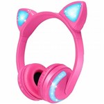 Ficha técnica e caractérísticas do produto Fone de Ouvido Bluetooth Orelha de Gato com Led - Headfone Rosa - Exbom