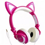 Ficha técnica e caractérísticas do produto Fone de Ouvido Headphone Bluetooth Orelha de Gato com Led Rosa - Exbom