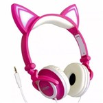 Ficha técnica e caractérísticas do produto Fone de Ouvido Headphone Bluetooth Orelha de Gato com Led Rosa